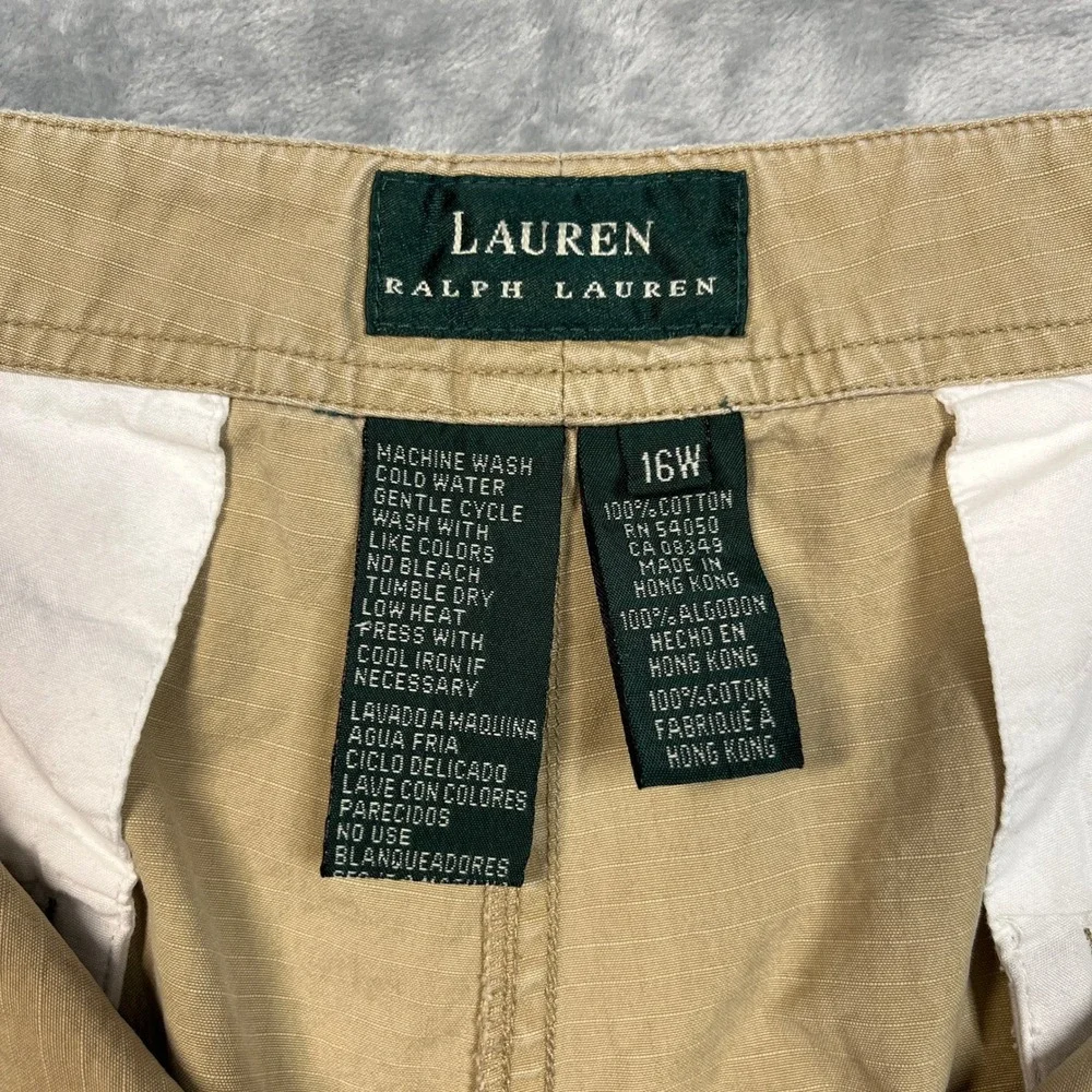 Lauren Ralph Lauren Khaki Cargo Shorts Women 16W Tan‎ Ripstop Cotton Cinch Waist